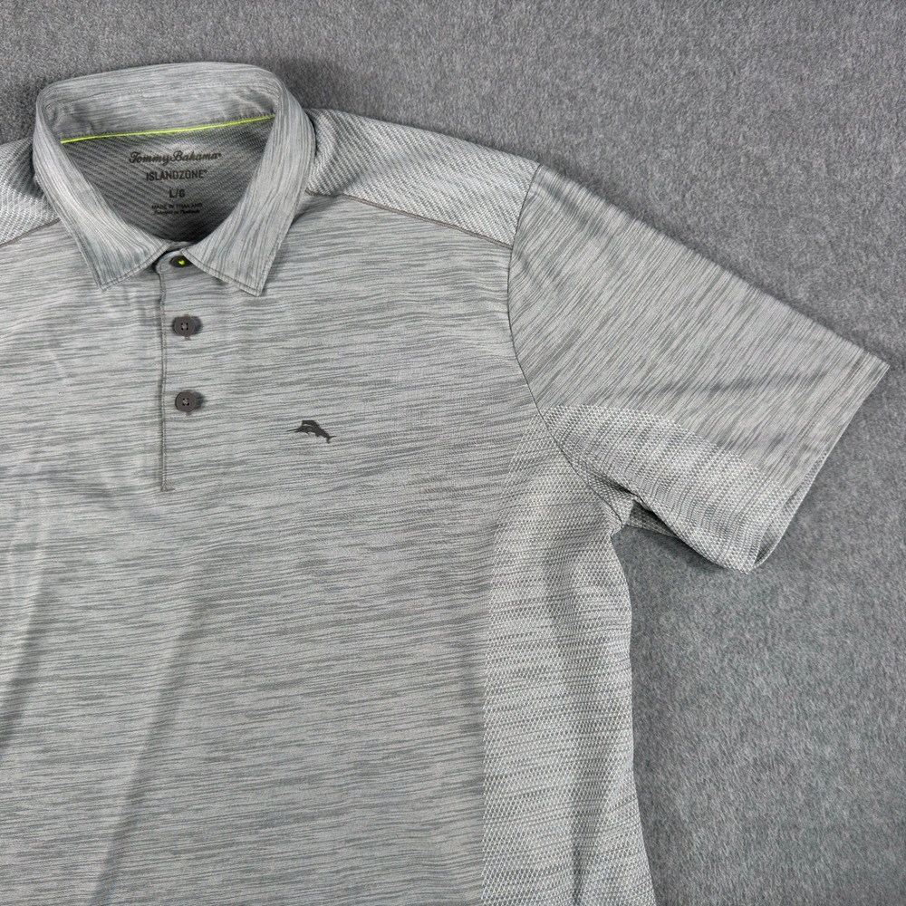 Tommy Bahama Polo Shirt Mens L Gray Island Zone Performance Golf Stretch